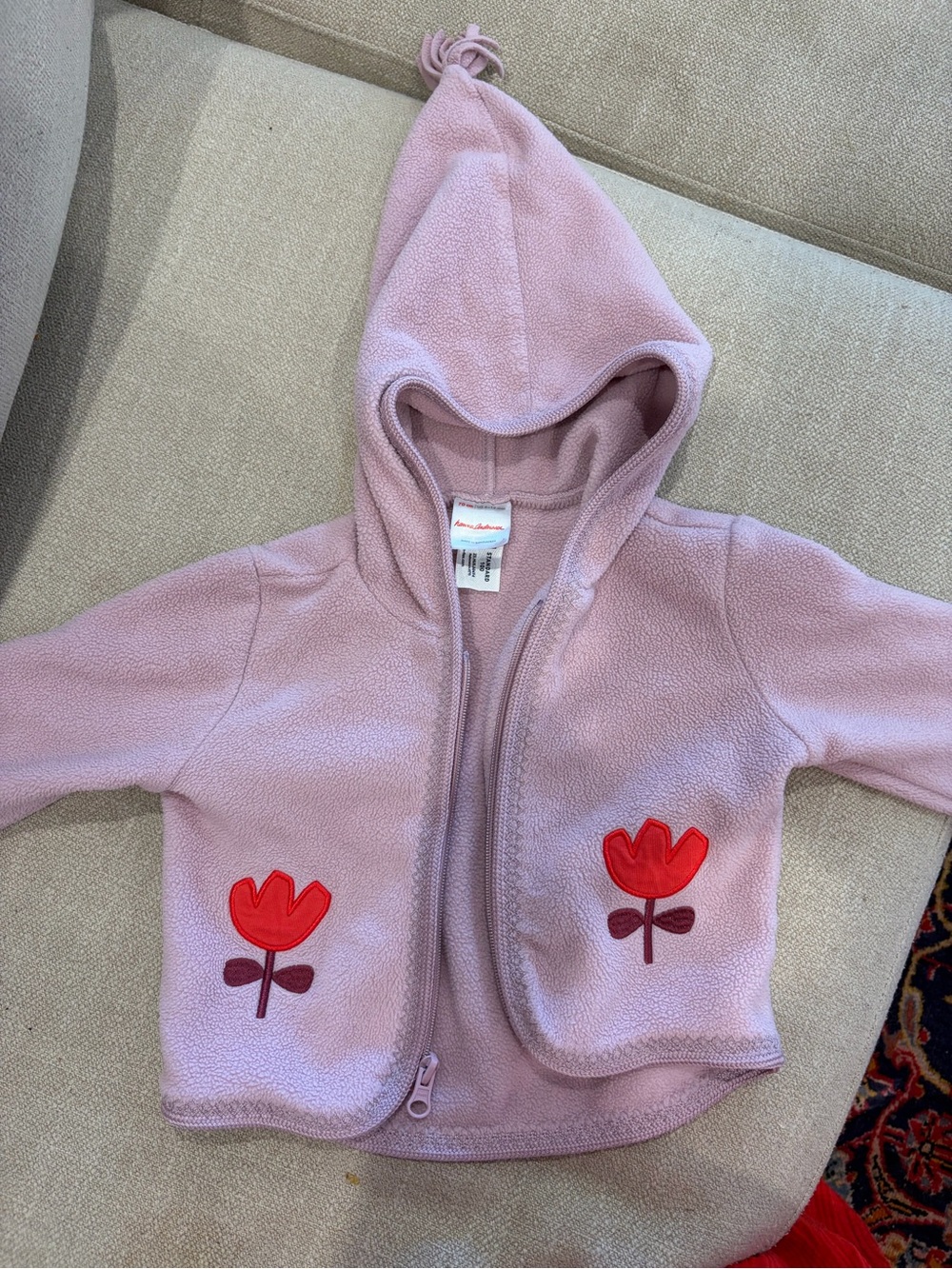 Hanna Anderson Hooded Fleece Jacket with Red Flower Appliqué - purple